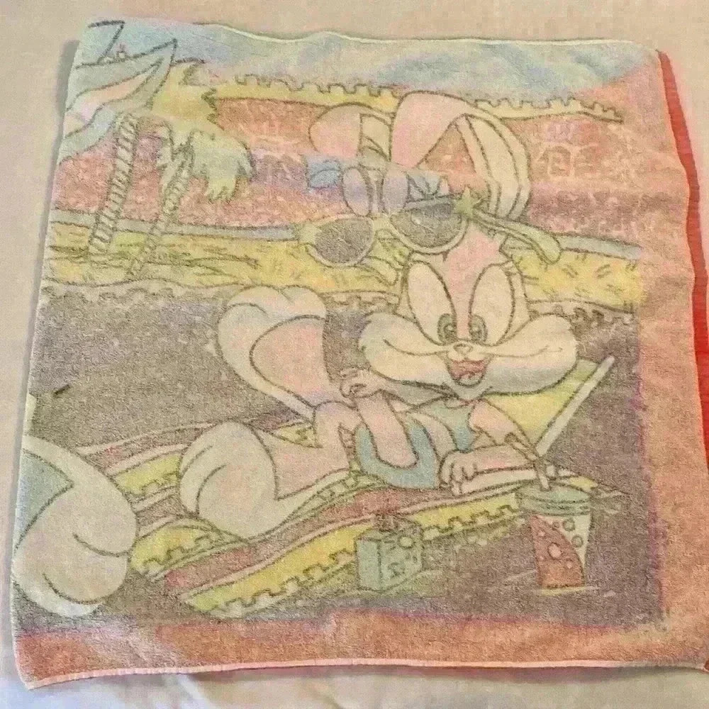 Vintage 1991‎ Tiny Toon Adventures Beach Towel Featuring Buster & Babs Bunny - Picture 11 of 16